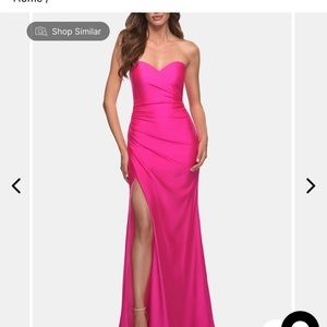 La Femme Hot Pink Strapless Sweetheart Gown, size 8